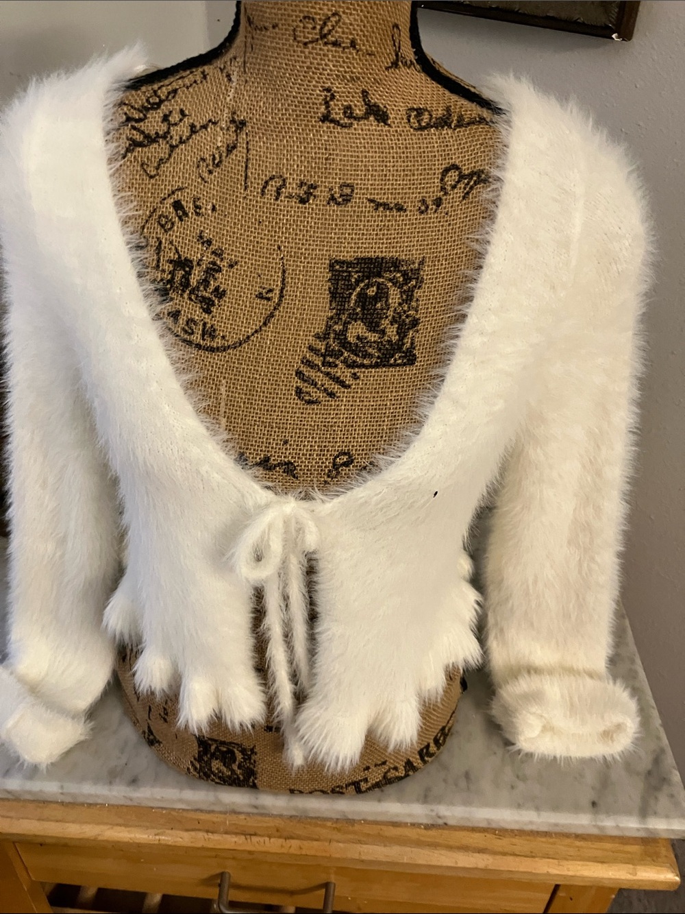 Abound Fuzzy Tie-Front V-Neck Cardigan - Cream